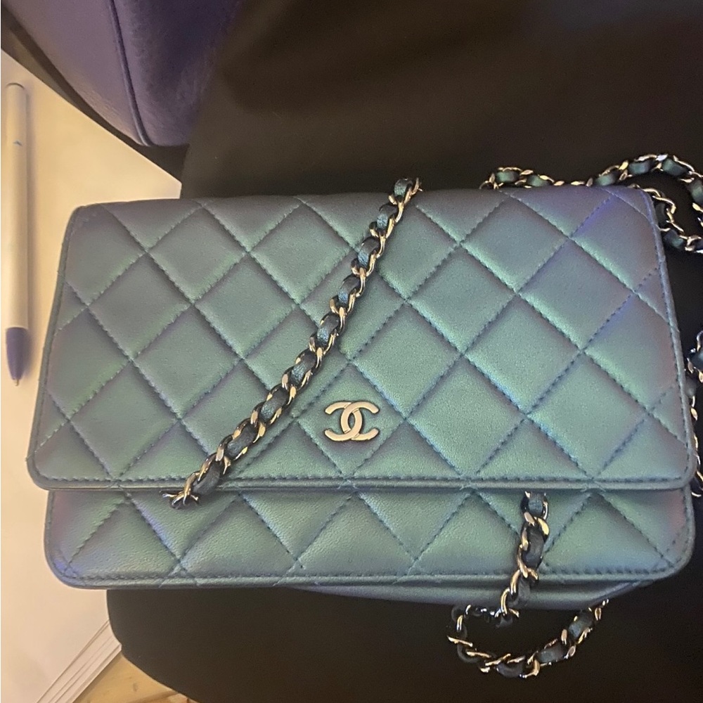 Metallic Chanel Lambskin Wallet on a Chain